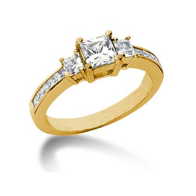0.76CTW Princess Diamond Three Stone Ring with Side Stones in 14k Yellow Gold