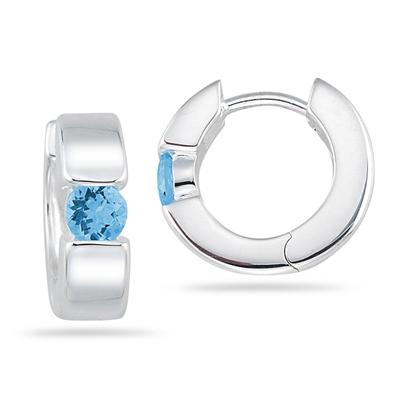 Blue Topaz Hoop Earrings in .925 Sterling Silver