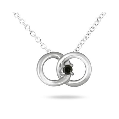 Black Diamond Circle Link Pendant in Platinum Plated Sterling Silver