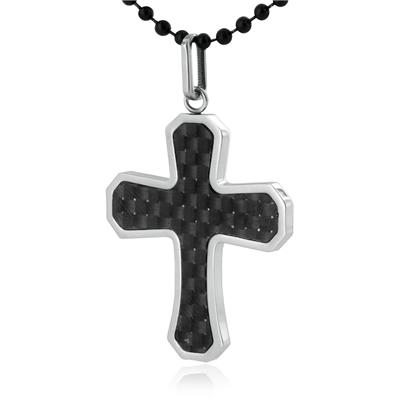 Stainless Steel Black Carbon Fiber Inlay Cross Necklace