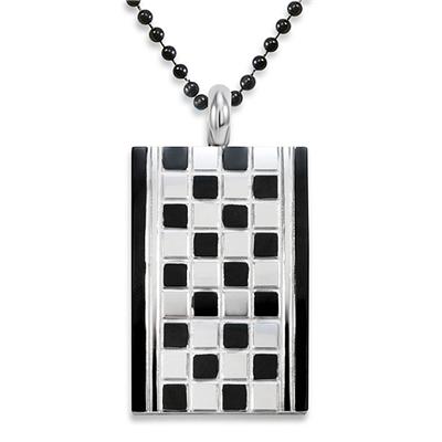Stainless Steel Checker Board Design Dog Tag Necklace