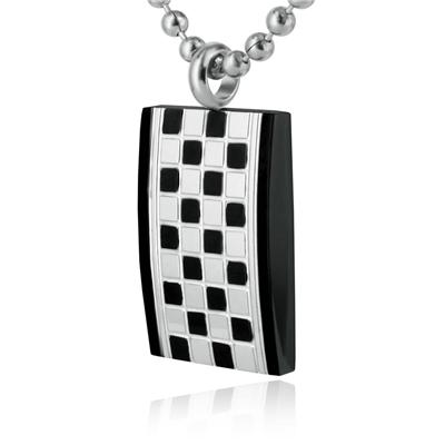 Stainless Steel Checker Board Design Dog Tag Necklace
