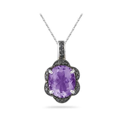 Amethyst and Black Diamond Royal Pendant in Sliver