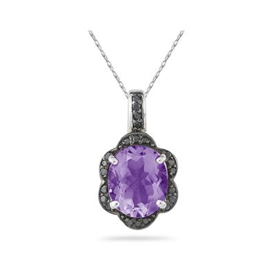 Amethyst and Black Diamond Royal Pendant in Sliver 