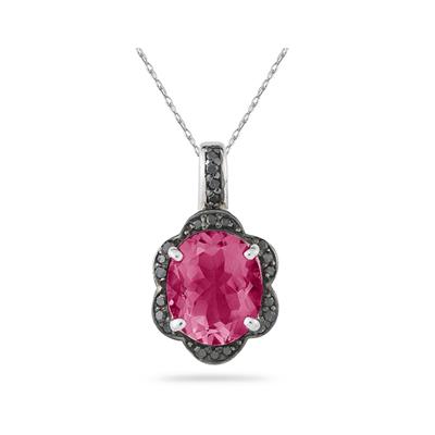 Pink Topaz and Black Diamond Royal Pendant in Sliver