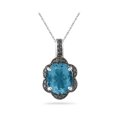 Blue Topaz and Black Diamond Royal Pendant in Sliver
