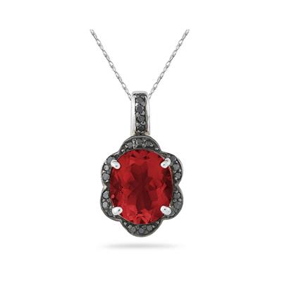 Garnet and Black Diamond Royal Pendant in Sliver