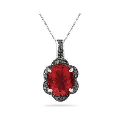 Garnet and Black Diamond Royal Pendant in Sliver 