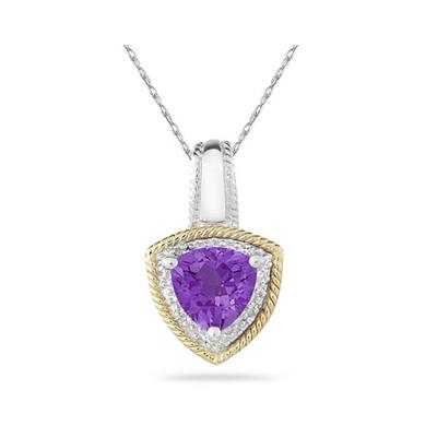 Amethyst and Diamond Pendant 14k Yellow Gold And Silver 