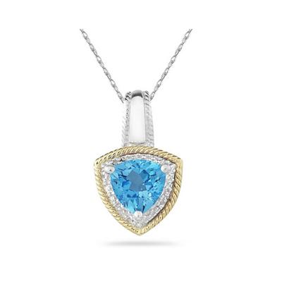 Blue Topaz and Diamond Pendant in 14k Yellow Gold And Silver 