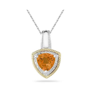 Citrine and Diamond Pendant 14k Yellow Gold And Silver