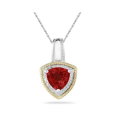 Garnet and Diamond Pendant in 14k Yellow Gold And Silver 