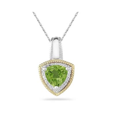 Peridot and Diamond Pendant 14k Yellow Gold And Silver