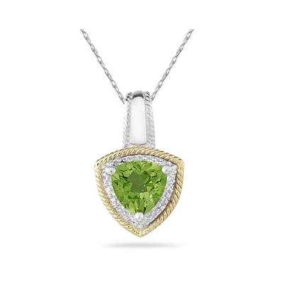 Peridot and Diamond Pendant 14k Yellow Gold And Silver 