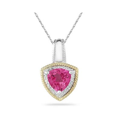 Pink Topaz and Diamond Pendant 14k Yellow Gold And Silver 