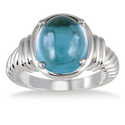 4.15 Carat All Natural Oval Blue Topaz Ring in .925 Sterling Silver