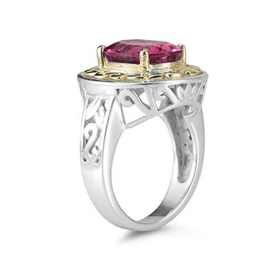4.45ct.Oval Shape Pink Topaz Ring in 14k Yellow Gold and Silver 