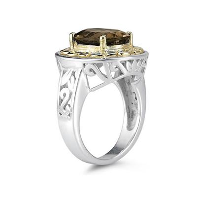 4.45ct.Oval Shape Smokey Quartz Ring in 14k Yellow Gold and Silver