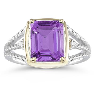 4.5ct Amethyst And Diamond Ring in 14K Yellow Gold And Silver 