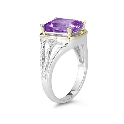 4.5ct Amethyst And Diamond Ring in 14K Yellow Gold And Silver 