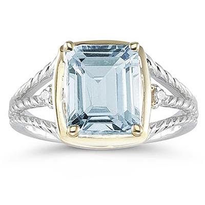 4.5ct Aquamarine And Diamond Ring in 14K Yellow Gold And Silver 