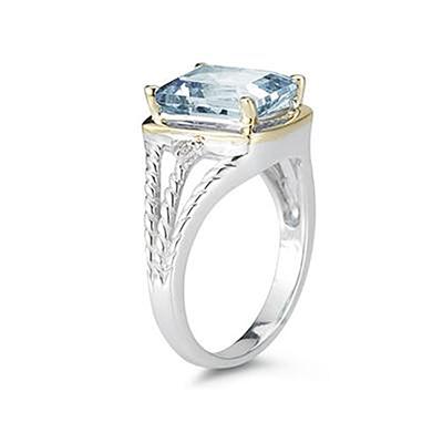 4.5ct Aquamarine And Diamond Ring in 14K Yellow Gold And Silver 