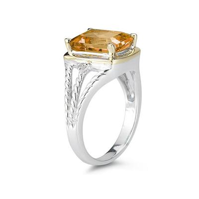 4.5ct Citrine And Diamond Ring in 14K Yellow Gold And Silver 
