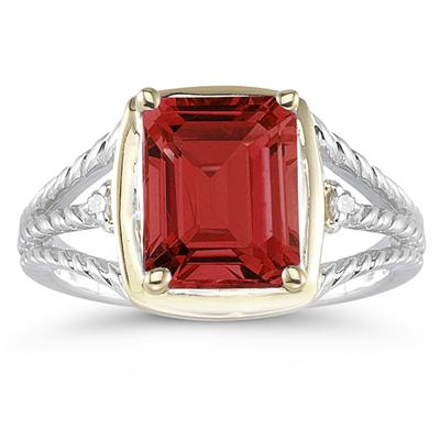 4.5ct Garnet And Diamond Ring in 14K Yellow Gold And Silver 