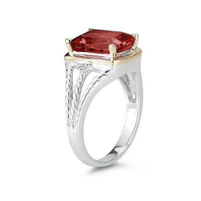 4.5ct Garnet And Diamond Ring in 14K Yellow Gold And Silver 