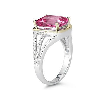 4.5ct Pink Topaz And Diamond Ring in 14K Yellow Gold And Silver 