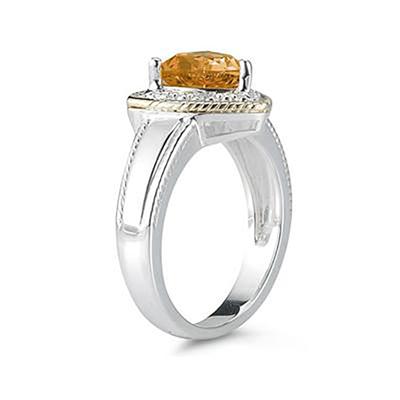 Trillion Cut Citrine and Diamond Ring in 14K Yellow Gold and Silver 