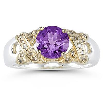 1.3ct Amethyst And Diamond Ring in 14K Yellow Gold And Silver