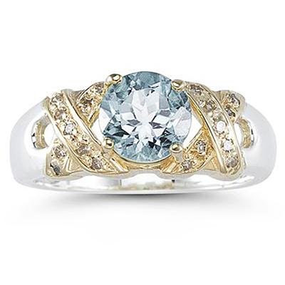 1.3ct Aquamarine And Diamond Ring in 14K Yellow Gold And Silver 