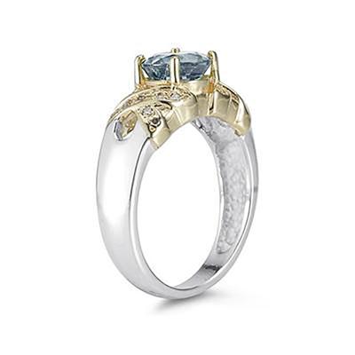 1.3ct Aquamarine And Diamond Ring in 14K Yellow Gold And Silver 