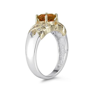 1.3ct Citrine And Diamond Ring in 14K Yellow Gold And Silver 