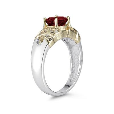 1.3ct Garnet And Diamond Ring in 14K Yellow Gold And Silver 