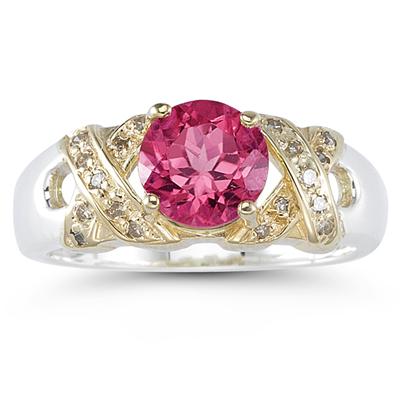 1.3ct Pink Topaz And Diamond Ring in 14K Yellow Gold And Silver 