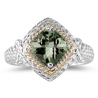 1.5ct Green Amethyst Ring in 14K Yellow Gold And Silver 