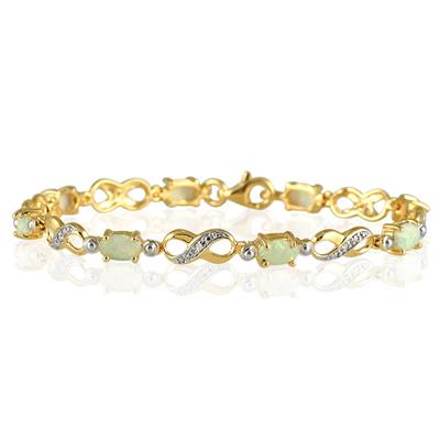 18K Gold Plated Created Opal and Genuine Diamond Bracelet in .925 Sterling Silver