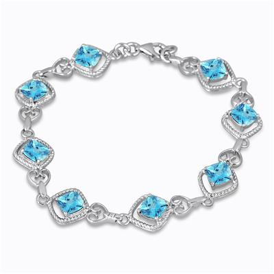 5.00 Carat Cushion Cut Blue Topaz and Diamond Bracelet in .925 Sterling Silver
