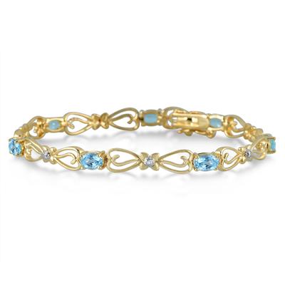 4 Carat Oval Blue Topaz and Diamond Bracelet in 18K Gold Plated Brass