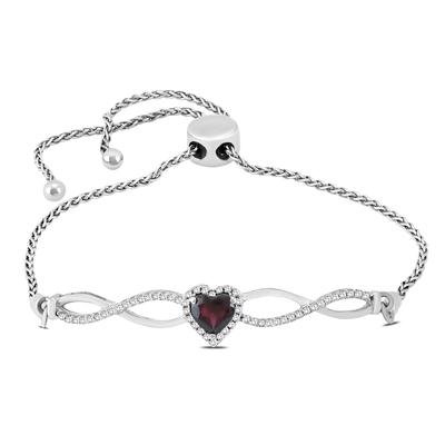 5mm Garnet and Diamond Infinity Bolo Bracelet in .925 Sterling Silver