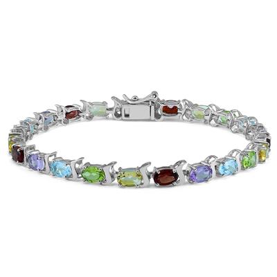 10 Carat Natural Multi Gemstone S Link Bracelet in .925 Sterling Silver