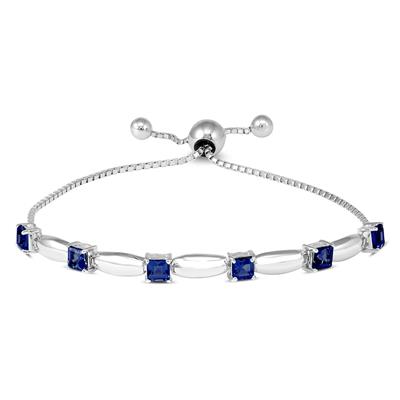Princess Cut Created Sapphire Bolo Bracelet in .925 Sterling Silver