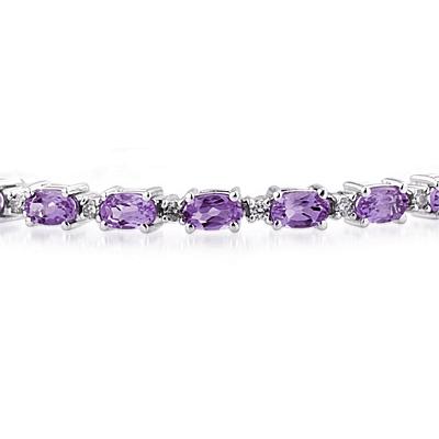 14k White Gold Diamond and Amethyst  Bracelet