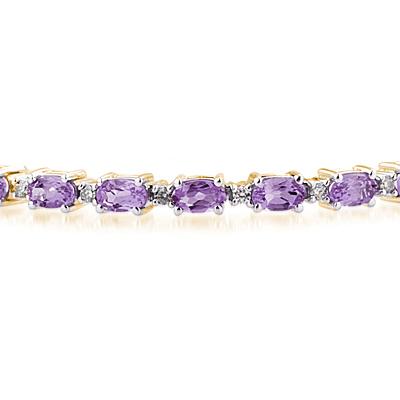 14k Yellow Gold Diamond and Amethyst  Bracelet