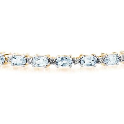 14k Yellow Gold Diamond and Aquamarine Bracelet