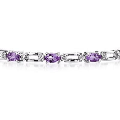 14k White Gold Diamond and Amethyst  Bracelet