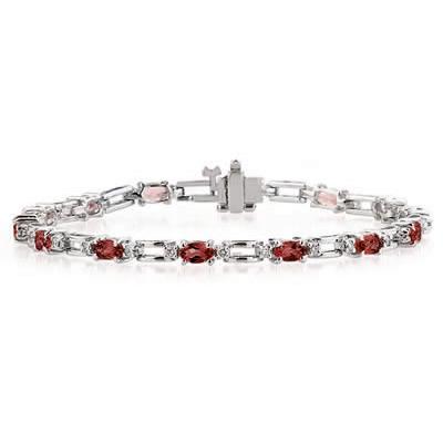 14k White Gold Diamond and Garnet  Bracelet
