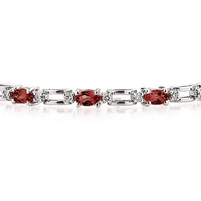 14k White Gold Diamond and Garnet  Bracelet